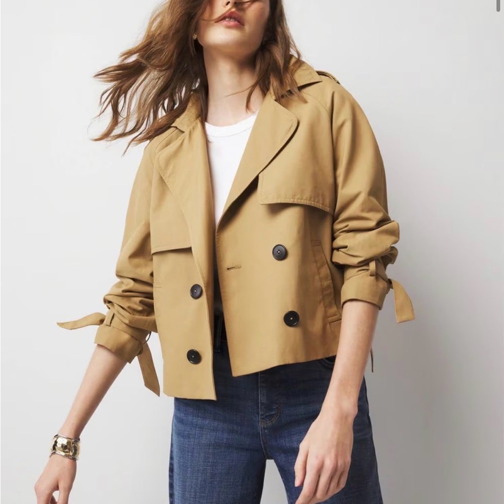 Tan Double-Breasted Cropped Trench Coat